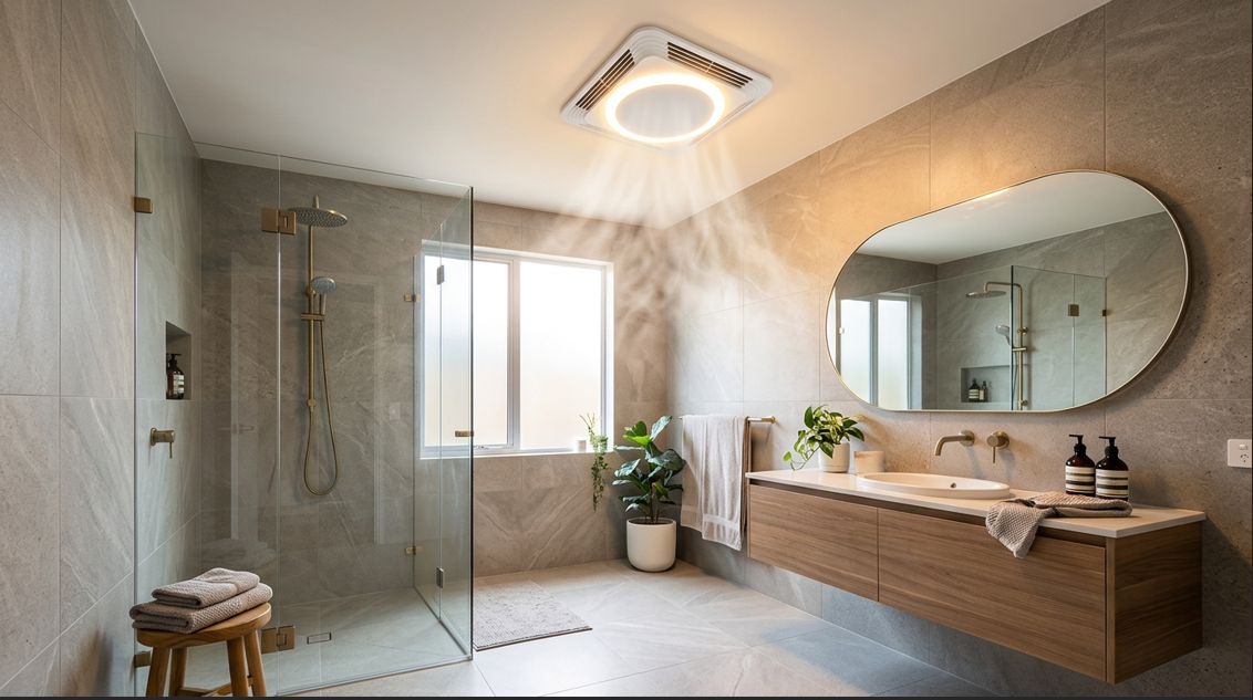 bathroom exhaust fan with light and heater